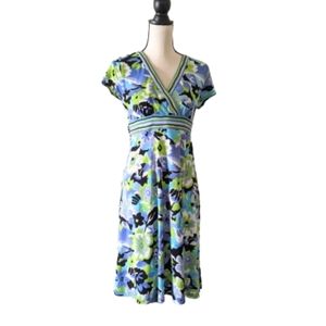 🌟 Dress Barn Blue Green Floral Stretchy Dress Size 4